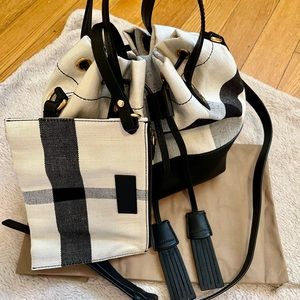 Authentic Burberry Grainy Calfskin House Check Canvas Small Heston Crossbody Bag